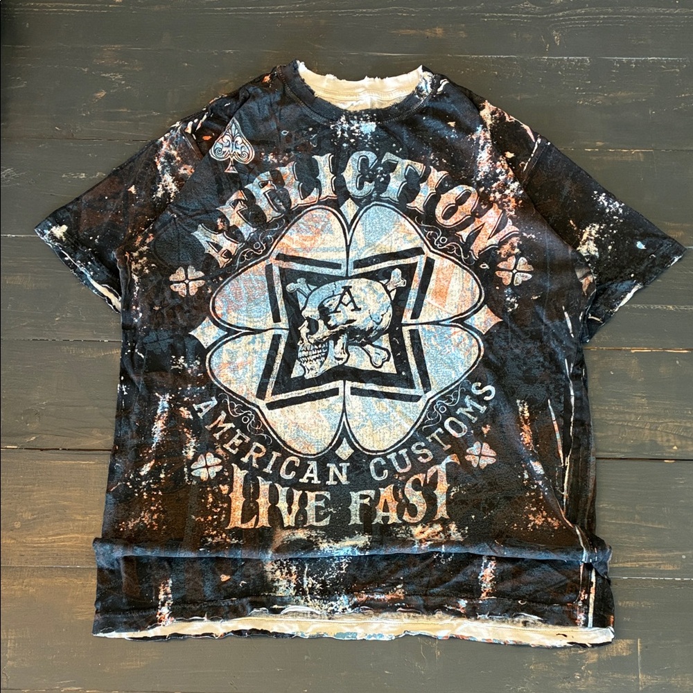 Affliction American Customs Tee in Black and Orange